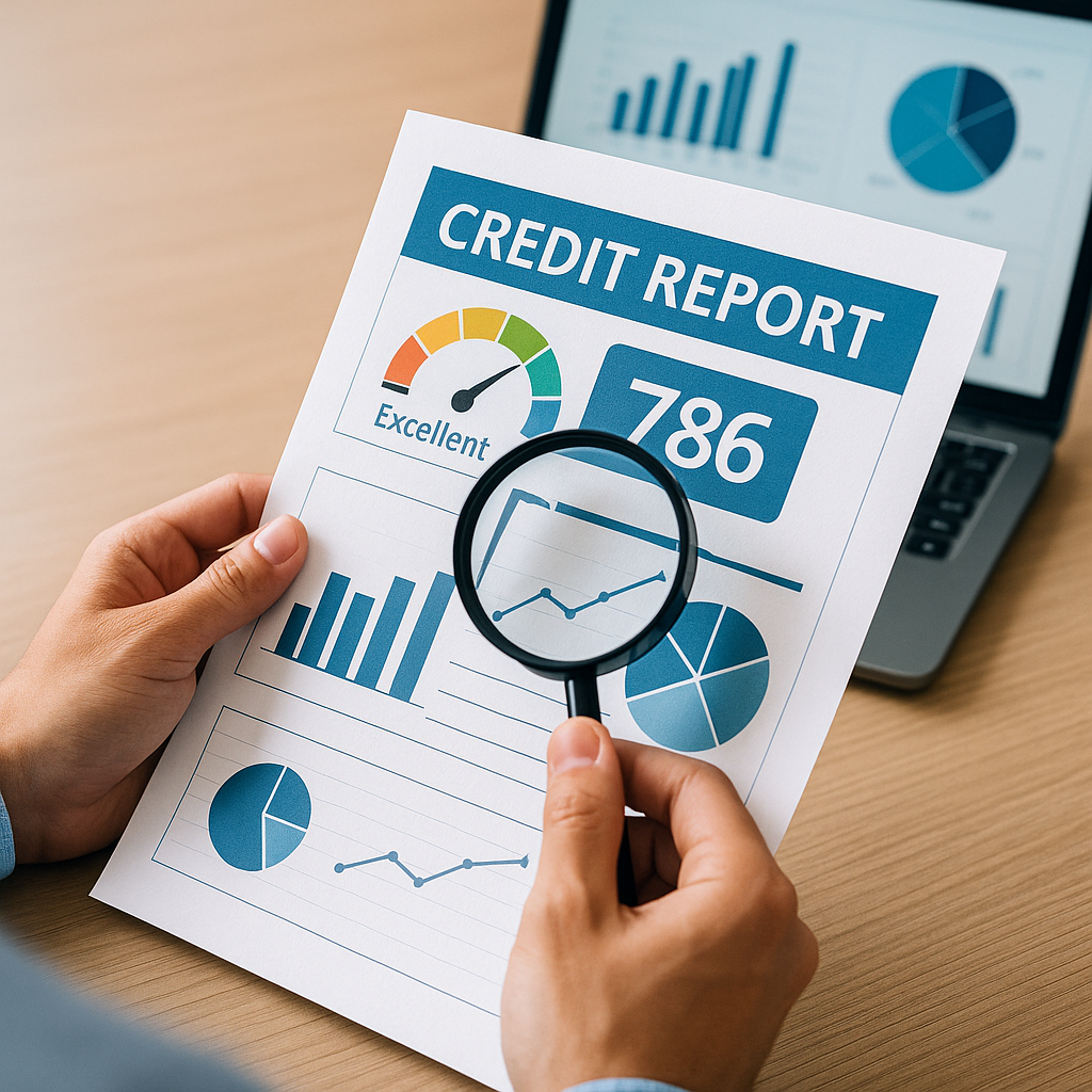 Credit score gauge on tablet