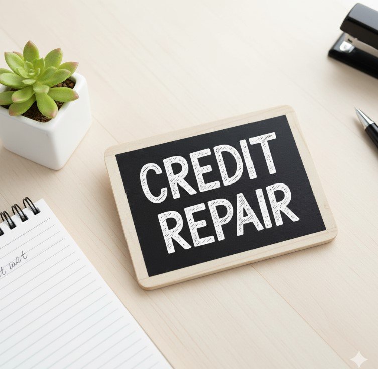 Credit repair sign on a desk